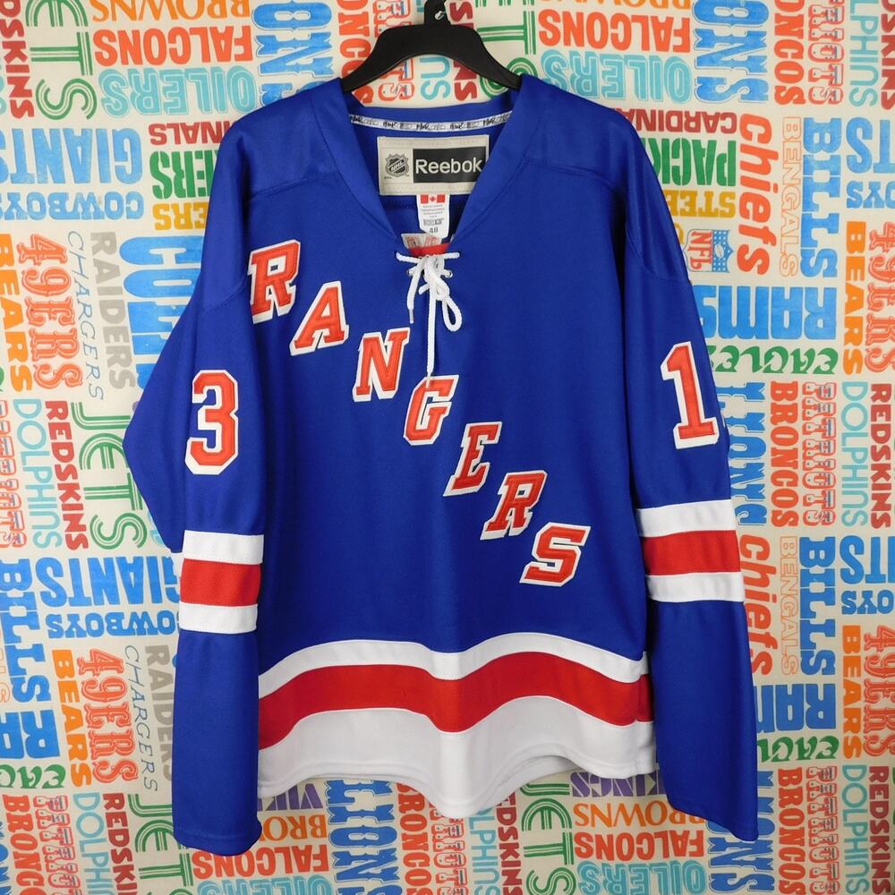 Reebok New York Rangers Kevin Hayes Jersey Size 48 Blue Fight Strap CCM